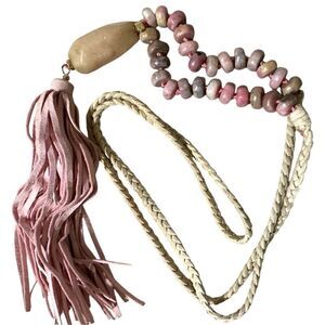 Boho Chic Natural Stone & Leather Tassel Necklace